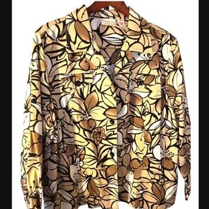 Alfred Dunner Brown Stretch Cotton Floral Jacket Machine Washable (2x)